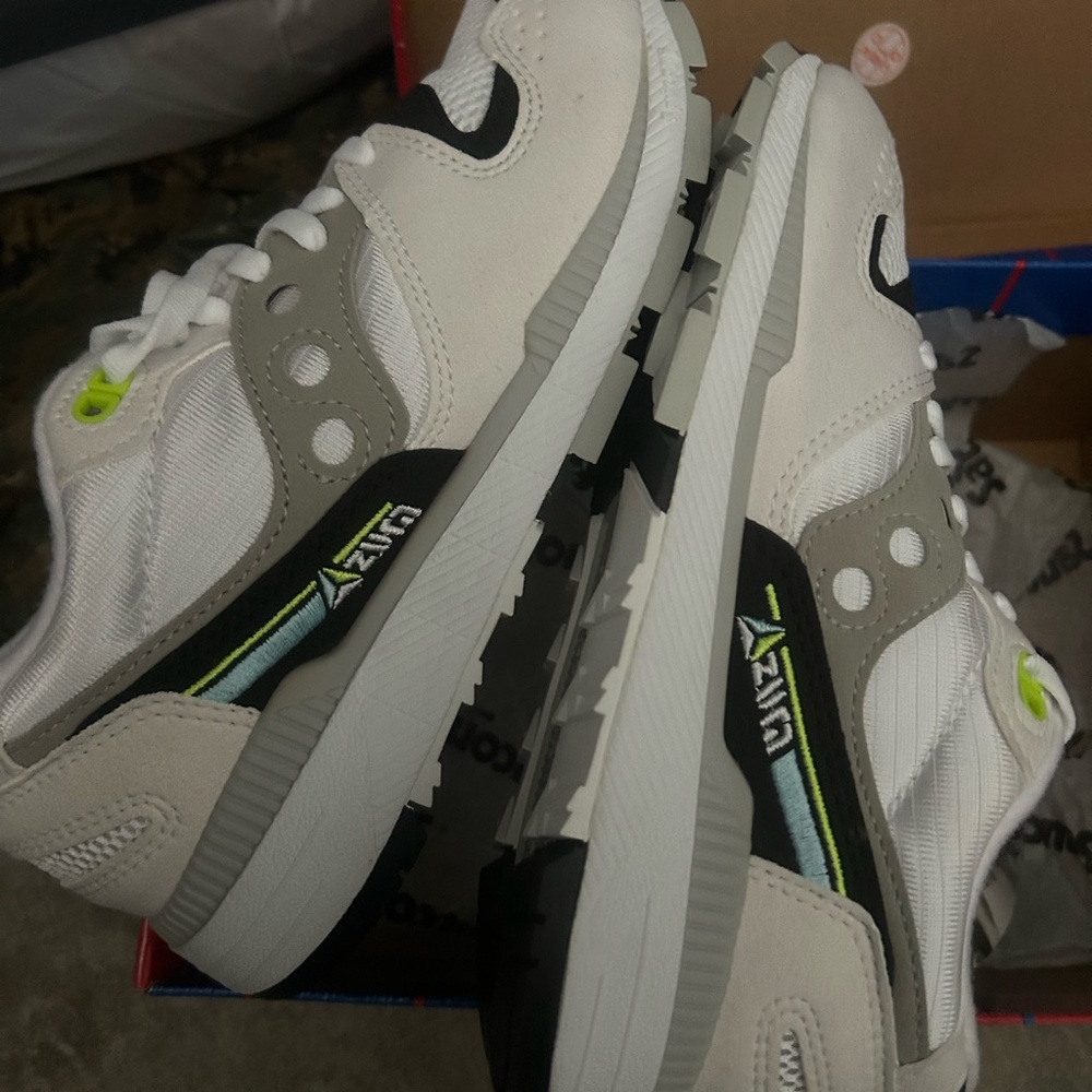 White and Gray Sneakers with Neon Accents